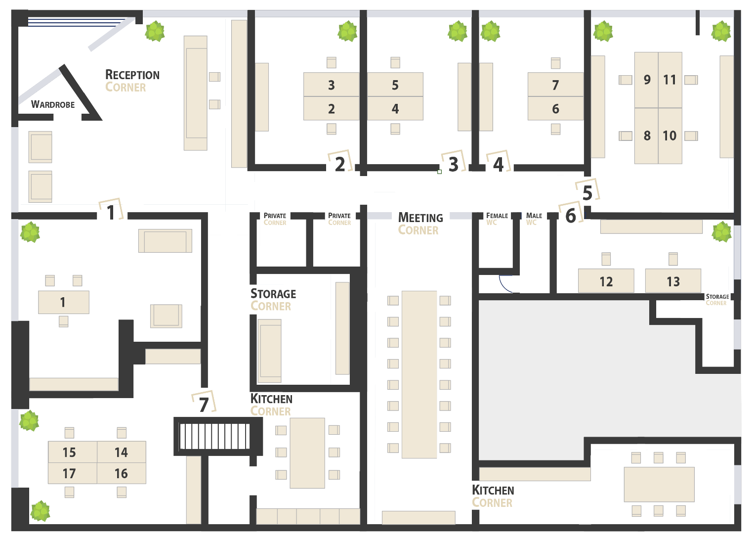 CoWorking Corner Grundriss Grundriss des CoWorking Corner in Tettnang